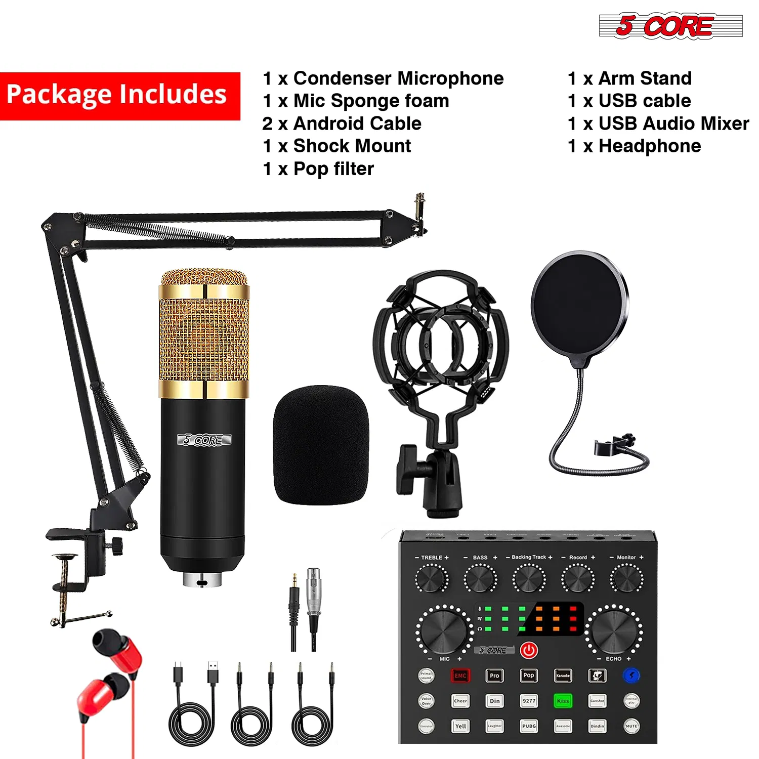 5 Core Condenser Microphone Streaming Bundle with Mixer & Arm - Image 5