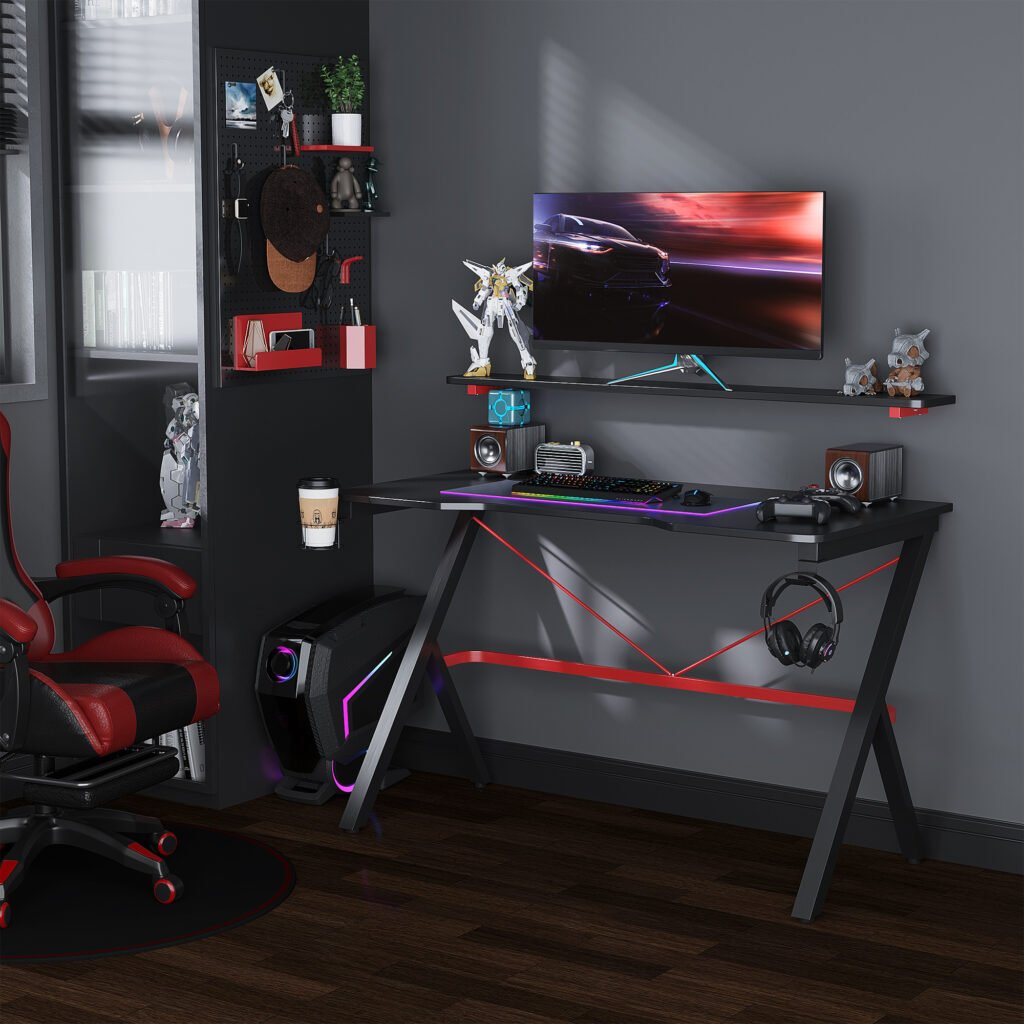 47-Inch Racing-Style Gaming Desk with Monitor Shelf