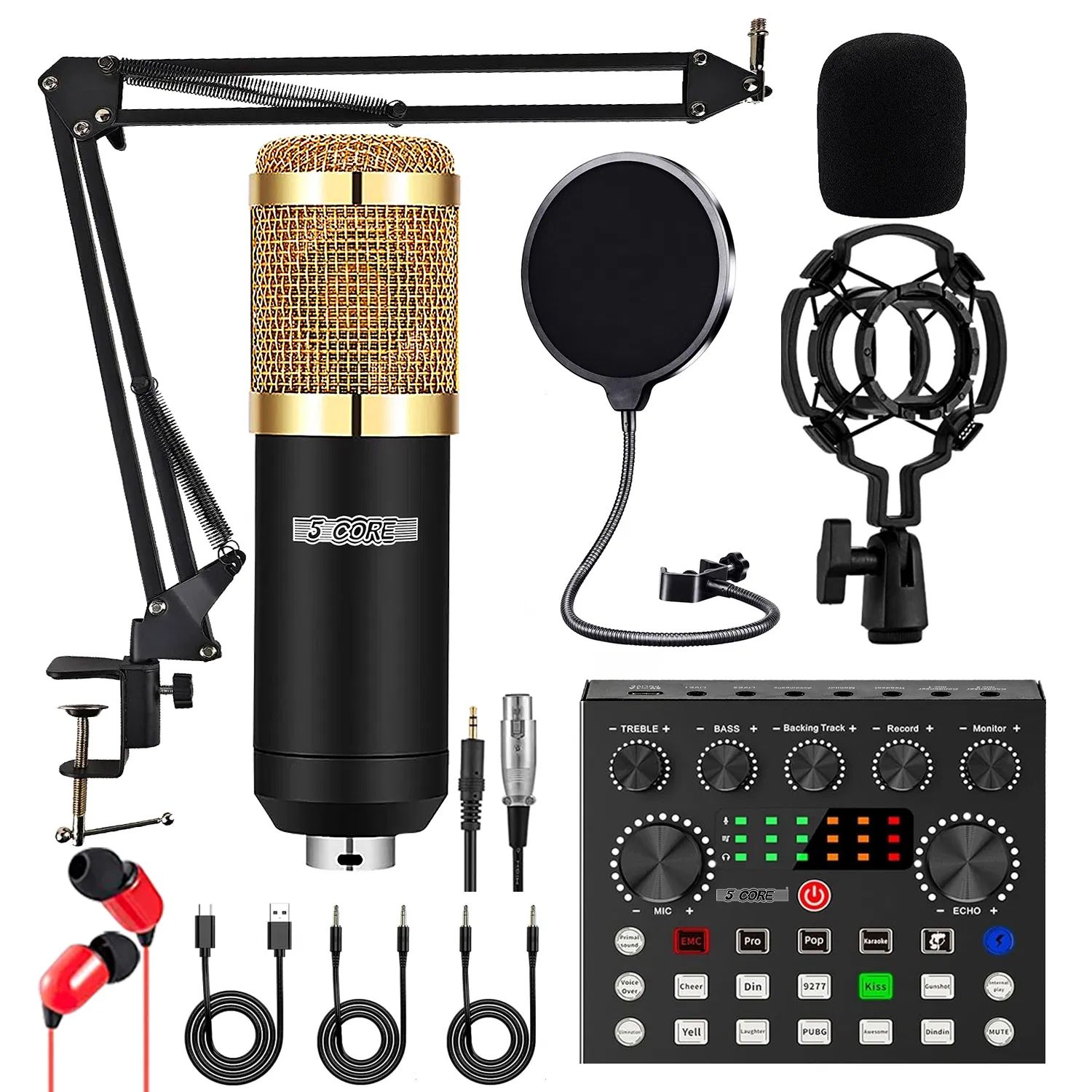 5 Core Condenser Microphone Streaming Bundle with Mixer & Arm