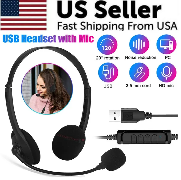 USB PC Headset with Noise-Cancelling Microphone