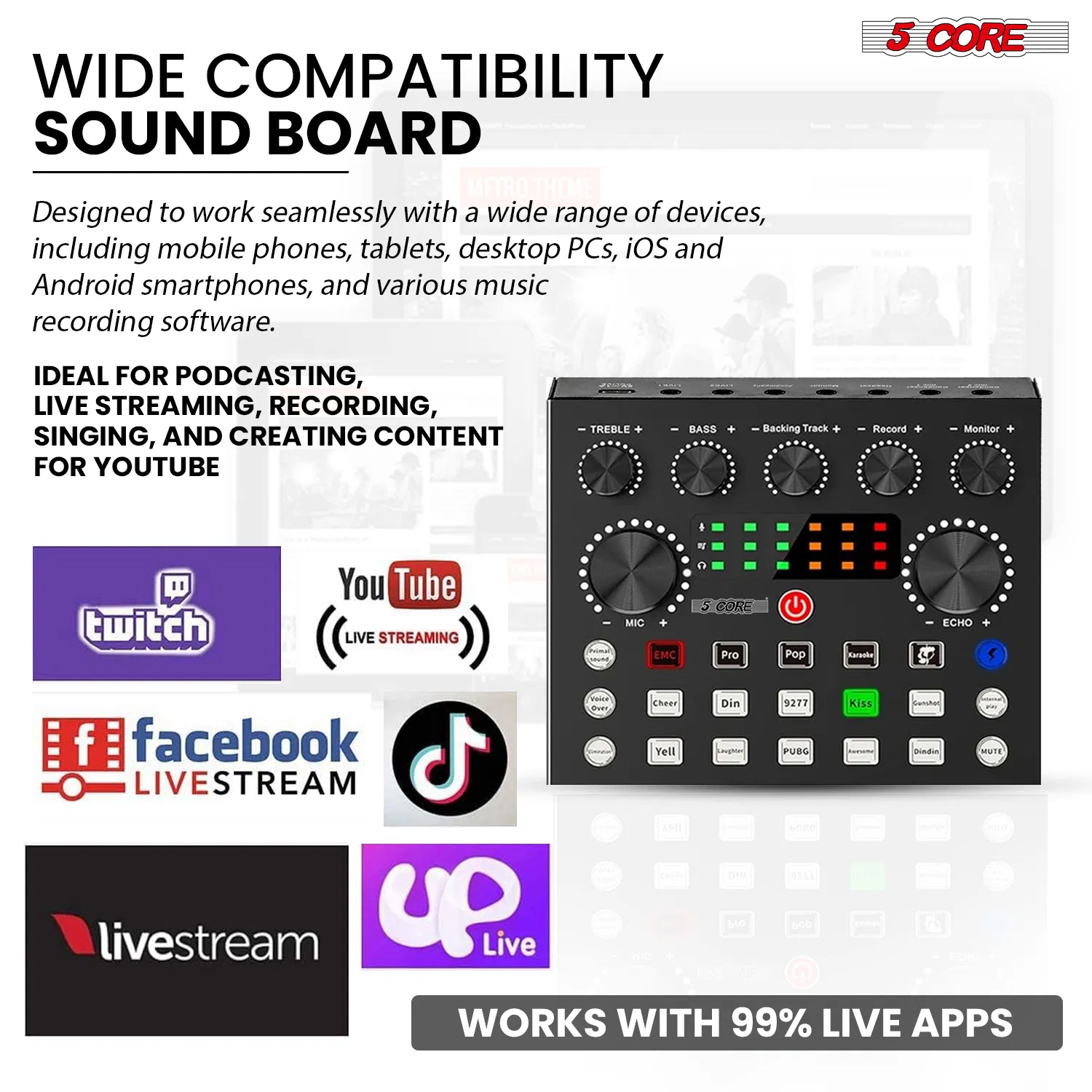 5 Core Condenser Microphone Streaming Bundle with Mixer & Arm - Image 3